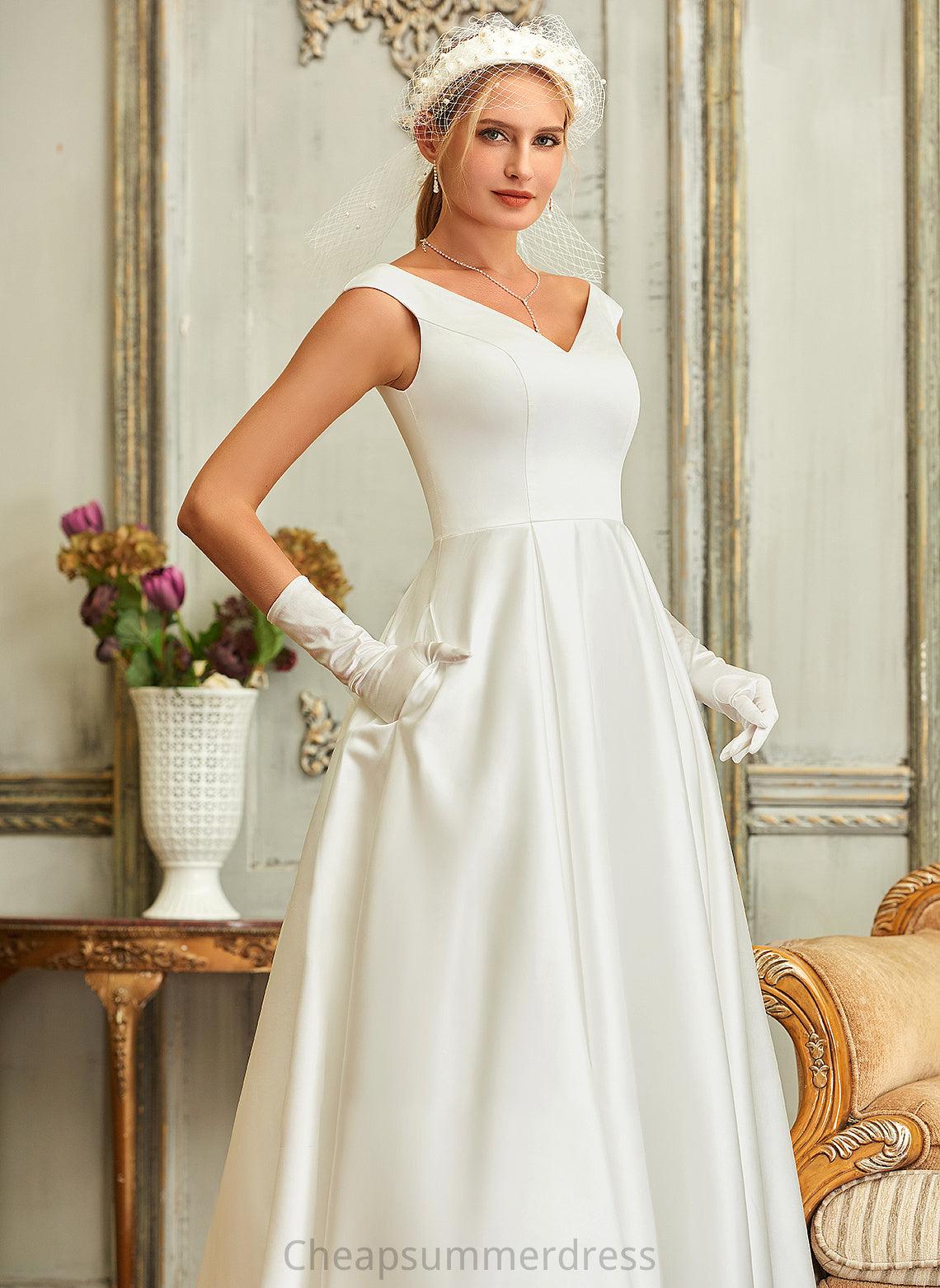 Cheryl Wedding Dresses Dress Ball-Gown/Princess With Satin V-neck Wedding Pockets Asymmetrical