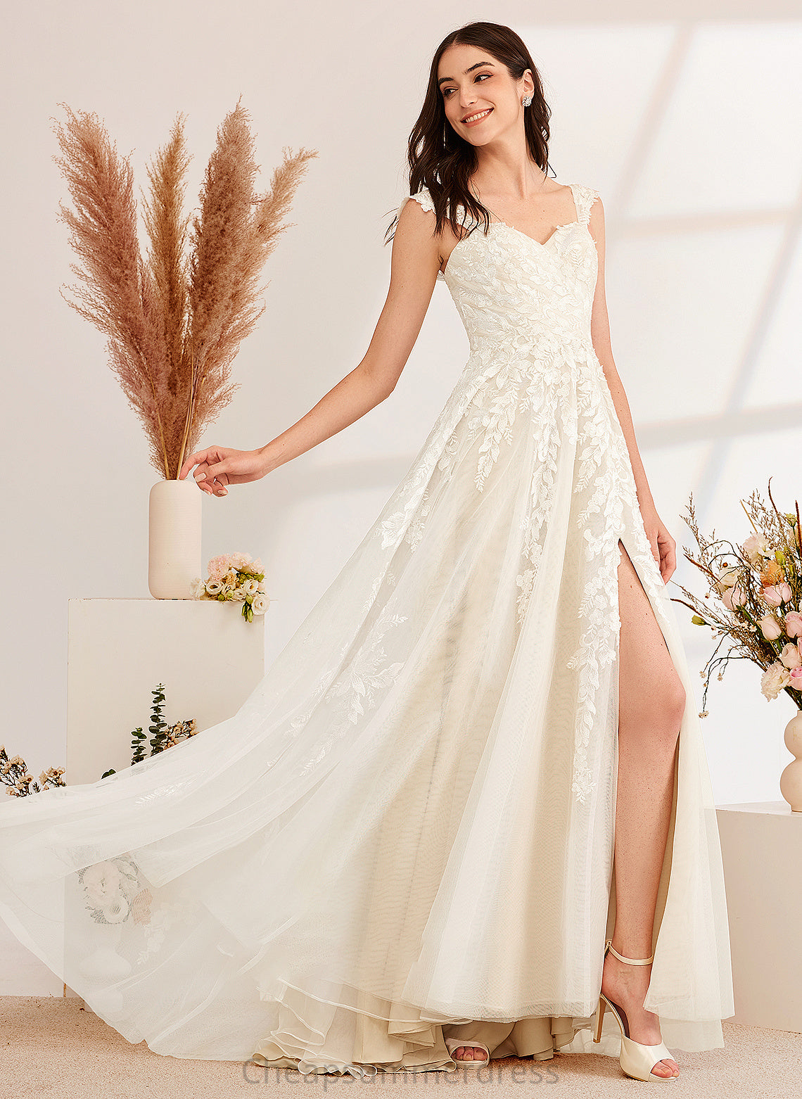 Wedding Train Beading Kaylynn A-Line Sequins With Wedding Dresses Sweep Off-the-Shoulder Dress