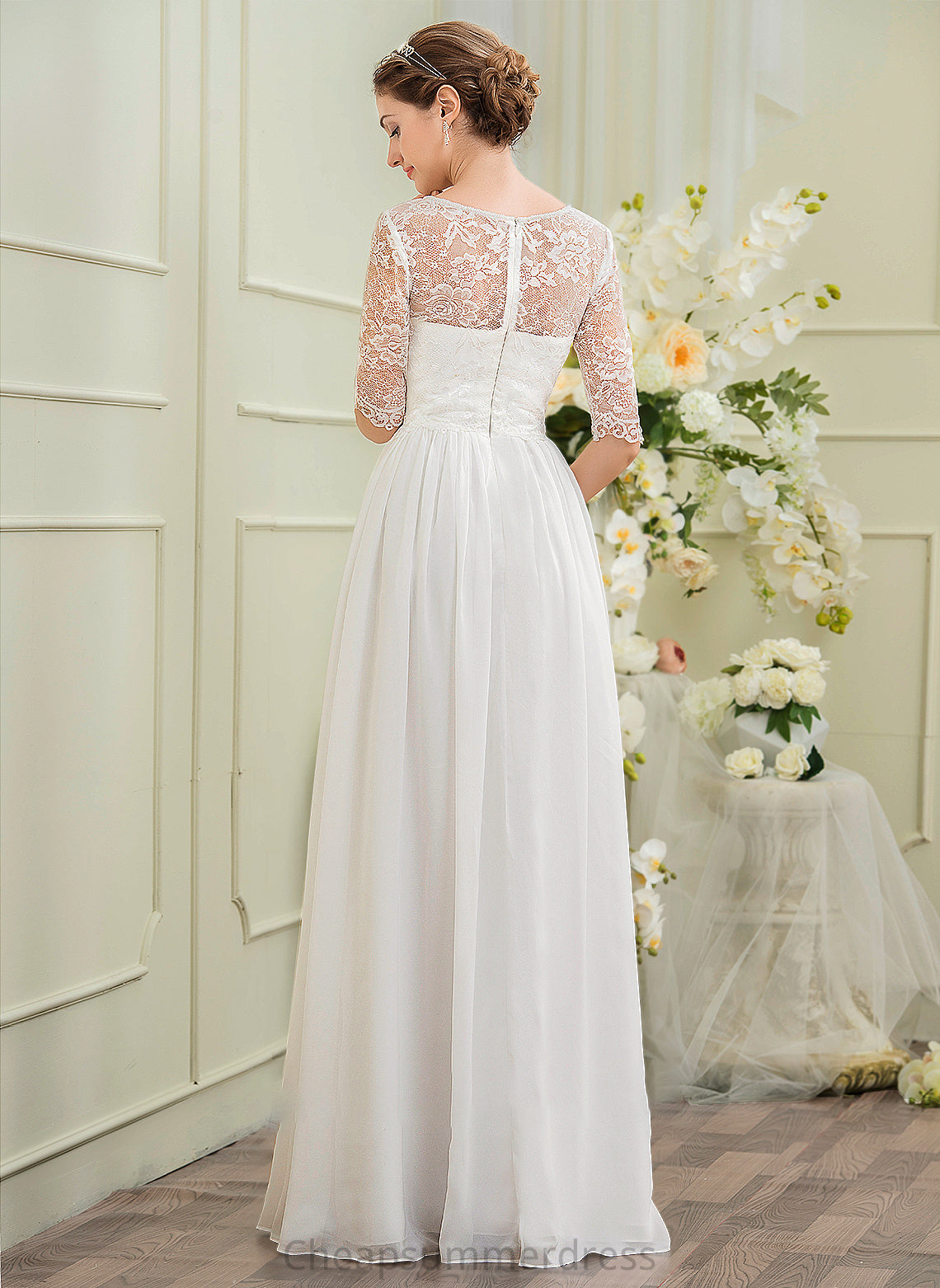Saniya Floor-Length Wedding Dresses Illusion A-Line Dress Chiffon Wedding