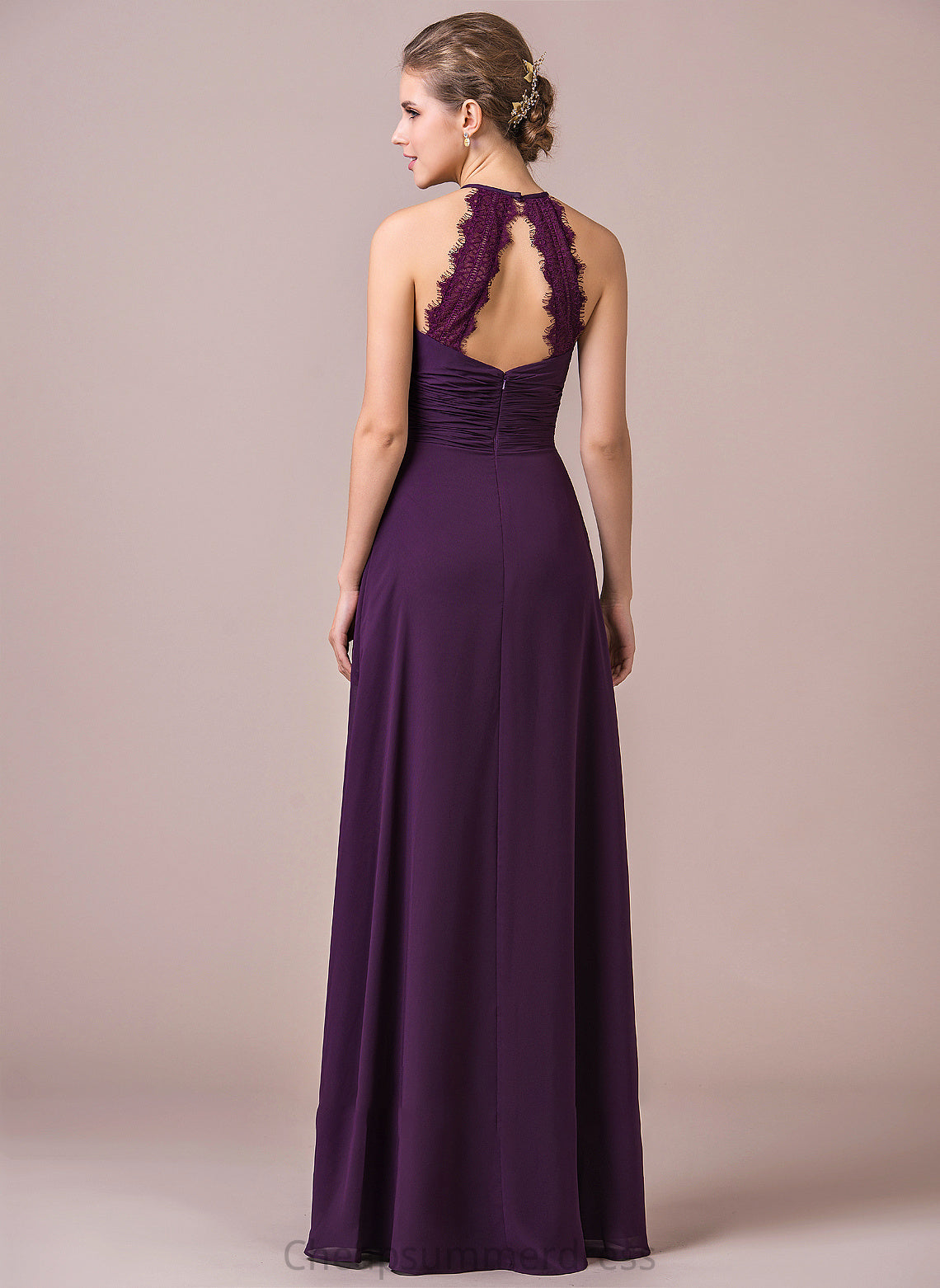Fabric Halter Length Neckline Silhouette Embellishment Floor-Length Ruffle A-Line Lace Makenzie Spaghetti Staps