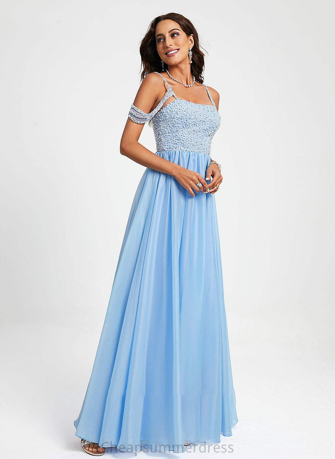 Ball-Gown/Princess Sweetheart Floor-Length Prom Dresses With Sequins Organza Beading Katelynn