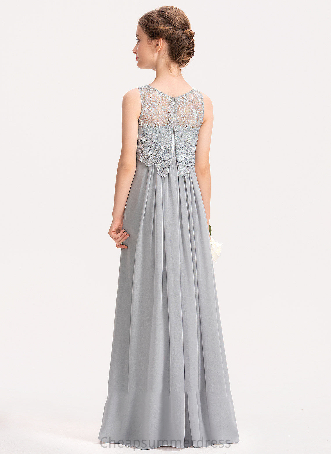 Lace Scoop Neck Edith A-Line Chiffon Floor-Length Junior Bridesmaid Dresses