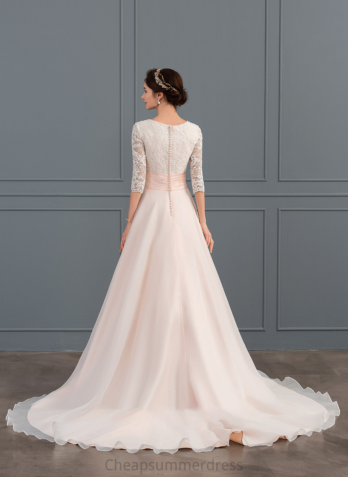 Ruffle Organza Train Wedding Dresses Jenny Wedding Dress V-neck Court With Ball-Gown/Princess