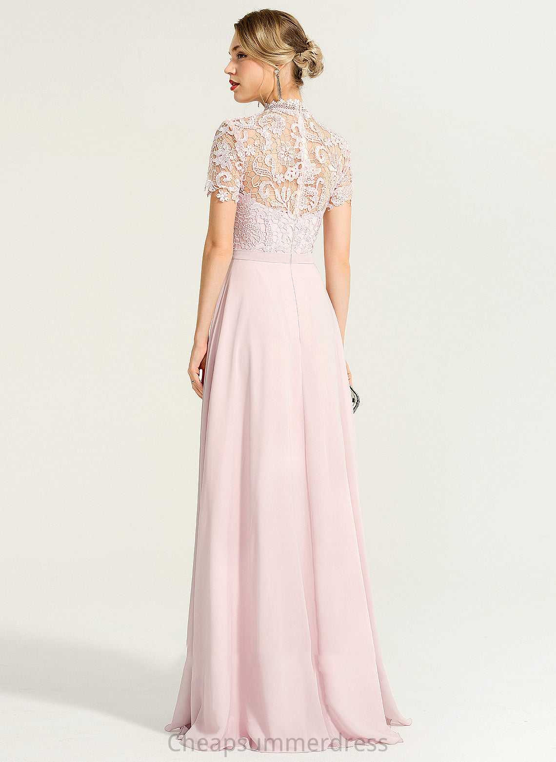 Neck A-Line Sequins High Hailey With Floor-Length Prom Dresses Chiffon