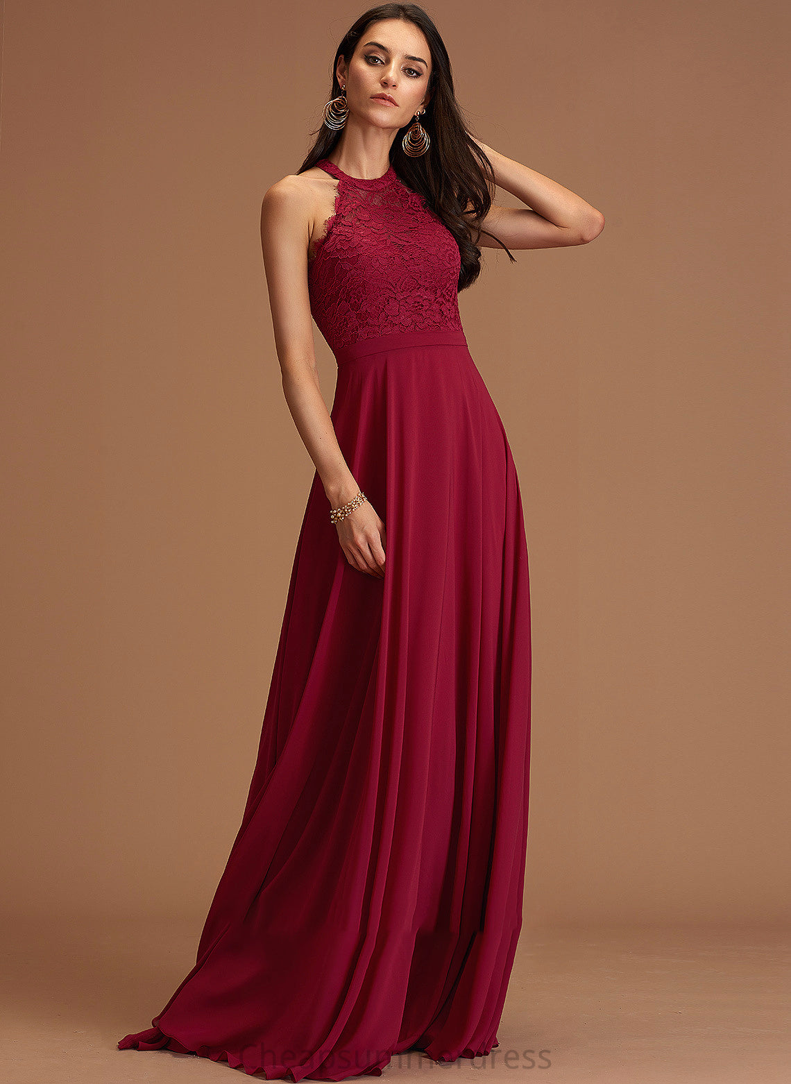 Lace Alayna With Prom Dresses Chiffon Neck A-Line Scoop Floor-Length