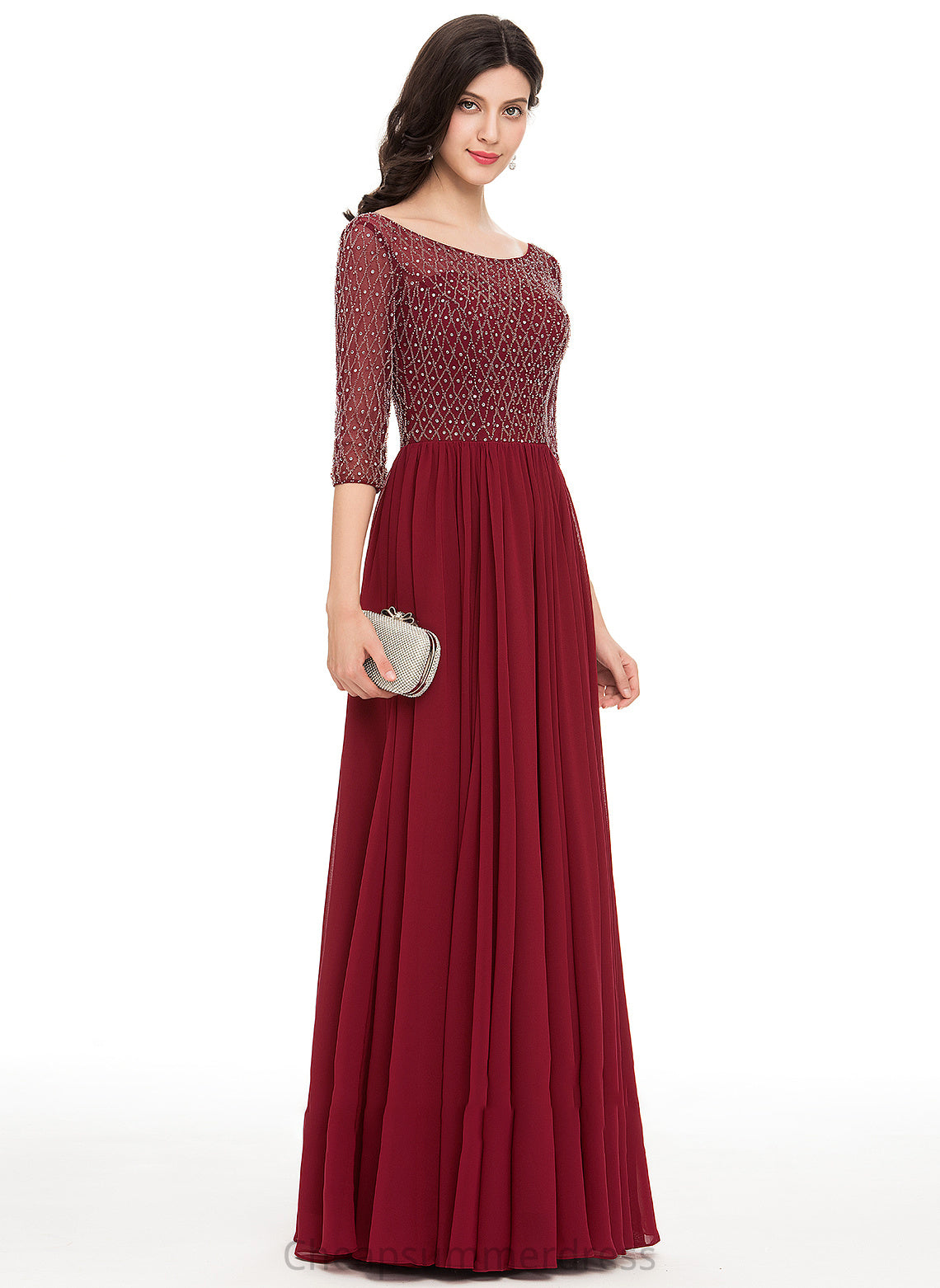 A-Line With Chiffon Isabela Prom Dresses Sequins Scoop Beading Floor-Length Neck
