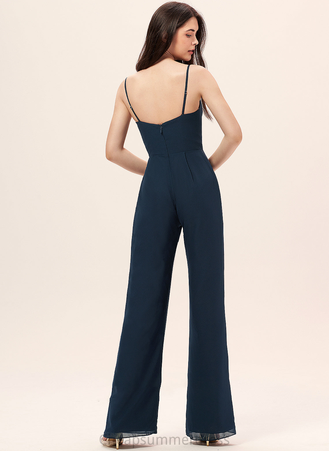 Ruffle Fabric Length Neckline Floor-Length Embellishment Straps V-neck Renata Knee Length Short Sleeves V-Neck