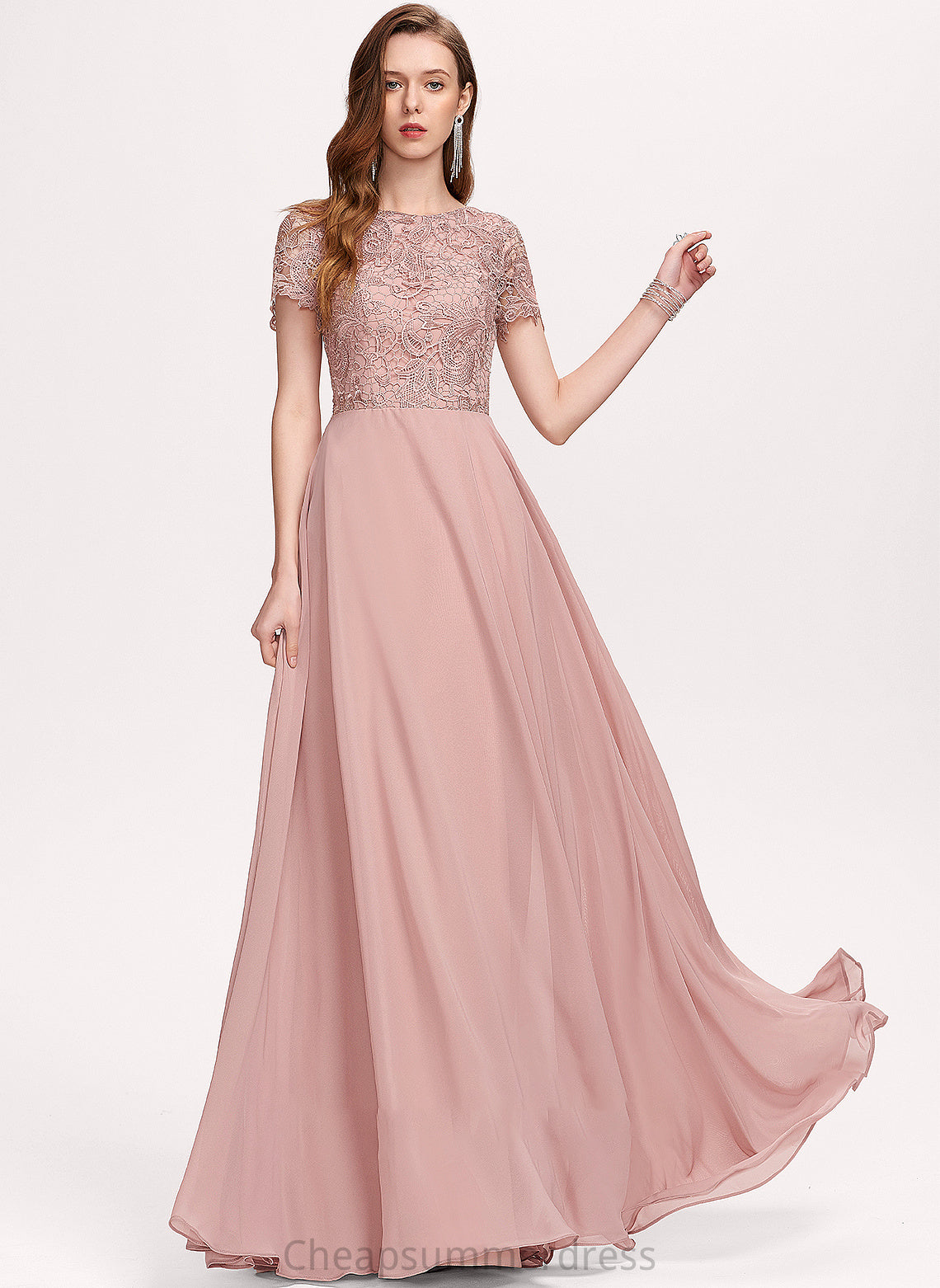 Neck Sequins Chiffon Prom Dresses Scoop Floor-Length With Tamara A-Line