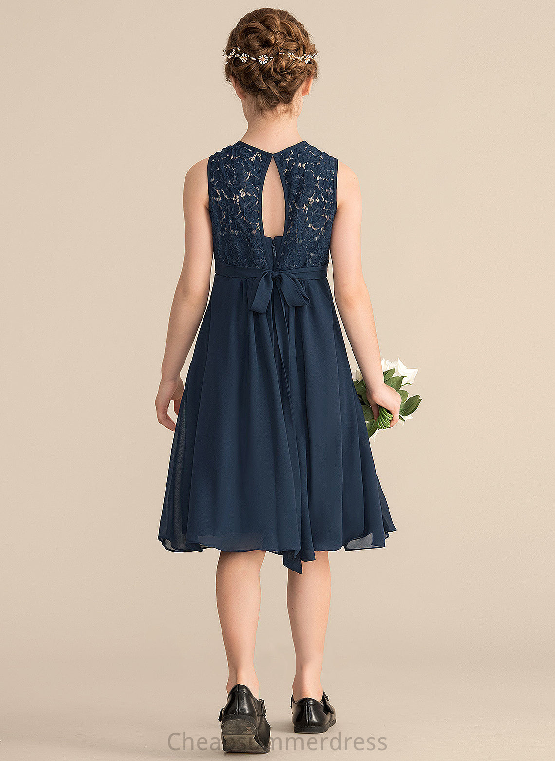 Chiffon Beading Scoop Sequins Haleigh Lace With Junior Bridesmaid Dresses Neck Bow(s) A-Line Knee-Length