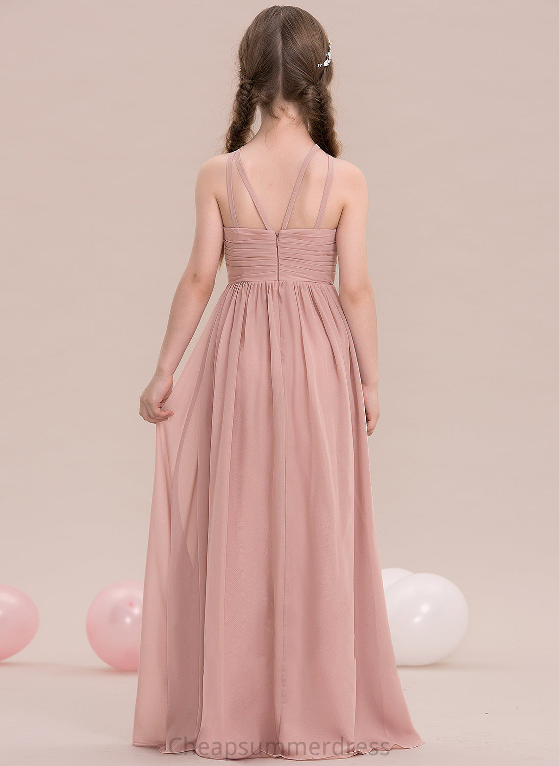 Giuliana Chiffon Neck Scoop Floor-Length A-Line Ruffle Junior Bridesmaid Dresses With