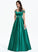 V-neck Ball-Gown/Princess Shannon Satin Floor-Length With Beading Sequins Prom Dresses