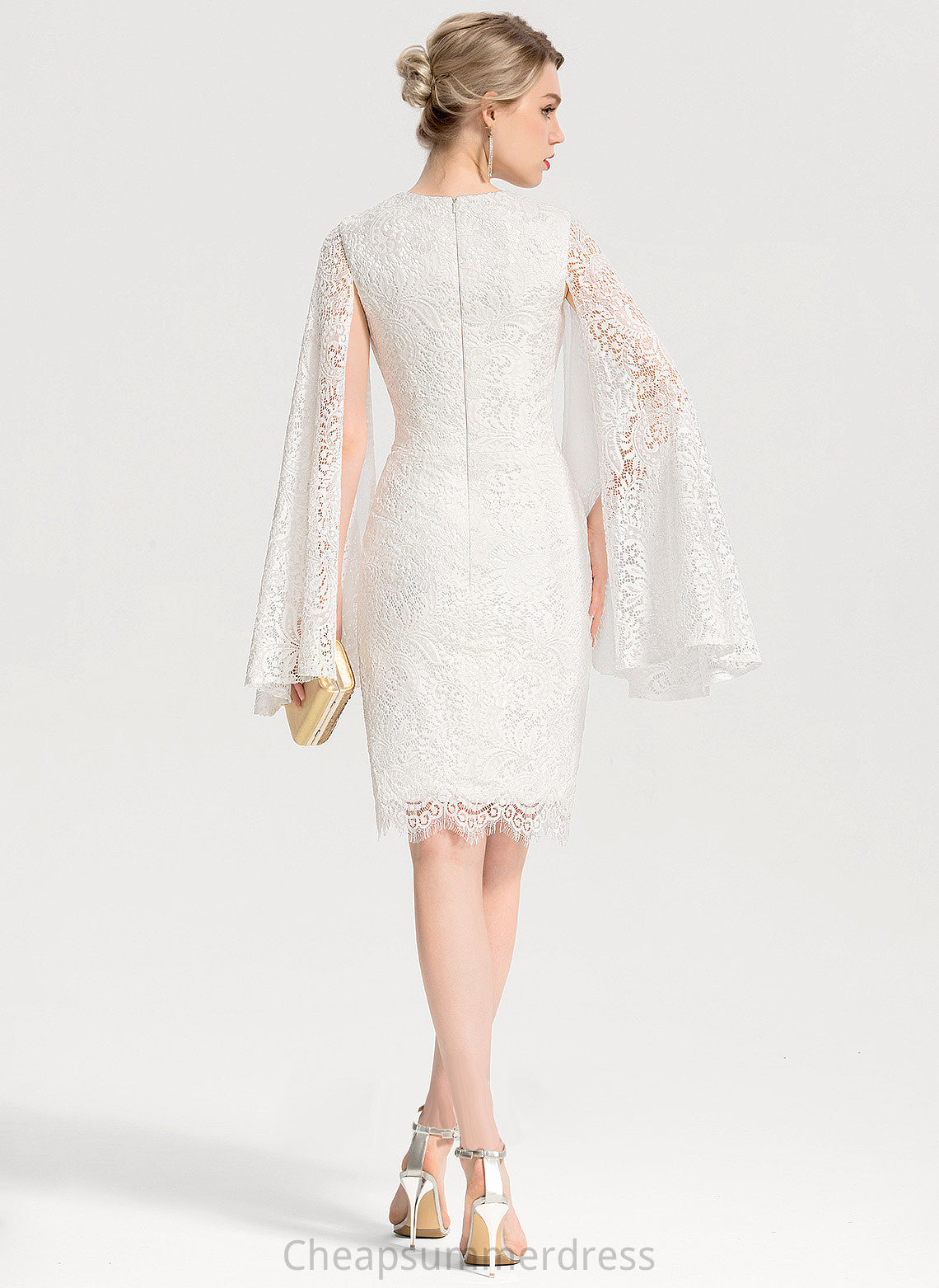 Lace Knee-Length Neck Wedding Sheath/Column Wedding Dresses Ruby Dress Scoop