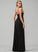 A-Line Front Split Jersey Prom Dresses Floor-Length Ruffle With V-neck Abigayle