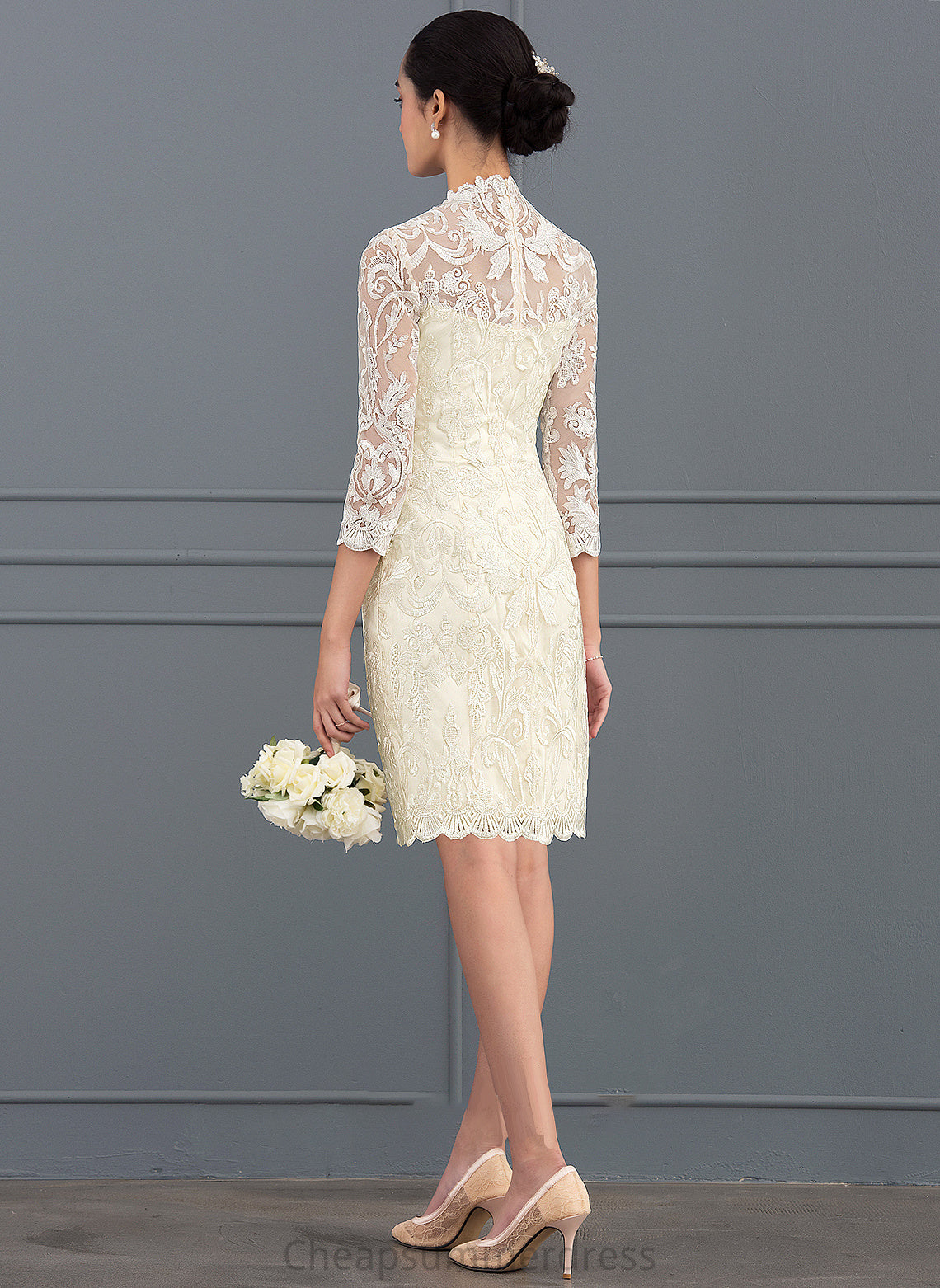 Dress Lace High Wedding Dresses Wedding Neck Sheath/Column Arianna Knee-Length