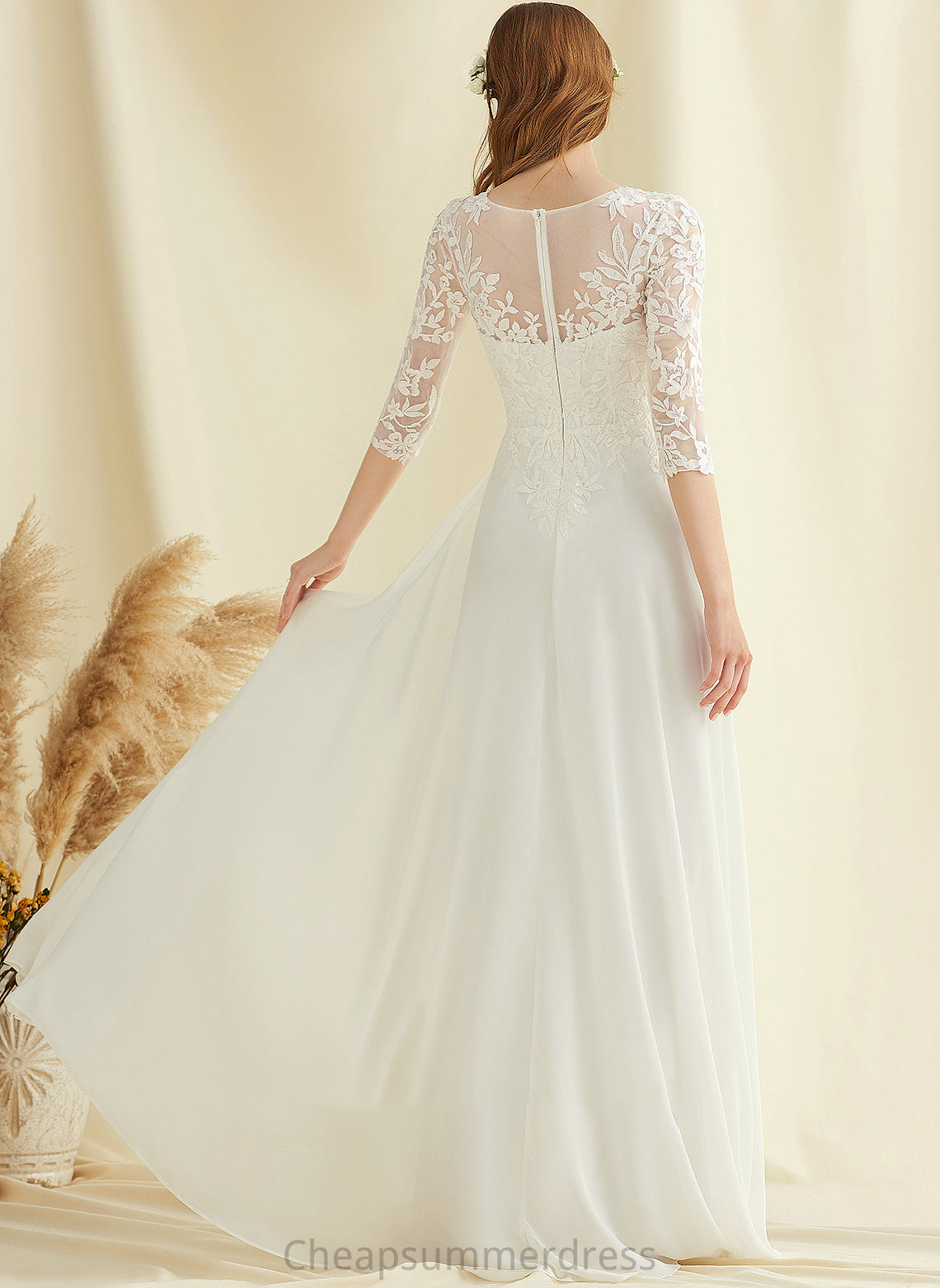 A-Line Lace Mckenzie V-neck Floor-Length Chiffon Wedding Dress Wedding Dresses