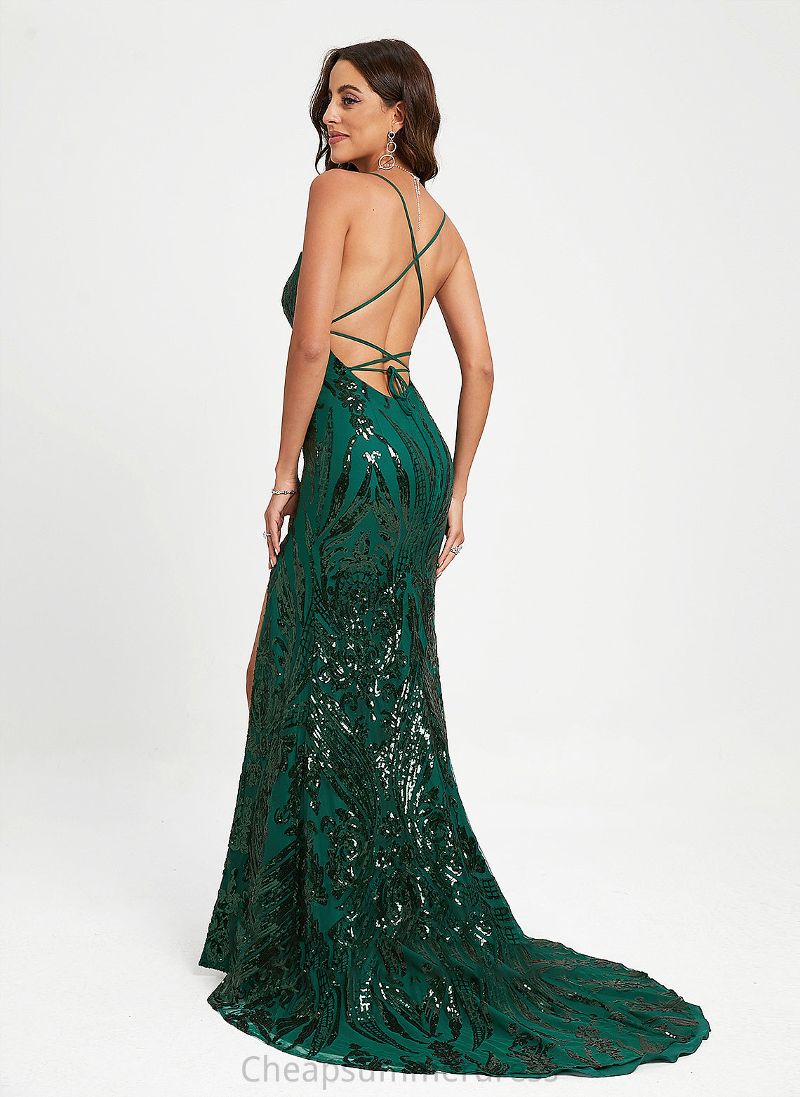 Sequined Sydney Neck Train Prom Dresses With Sweep Trumpet/Mermaid Sequins Scoop