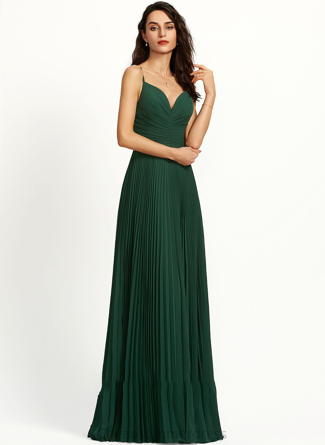Alice A-Line Floor-Length Prom Dresses With V-neck Pleated