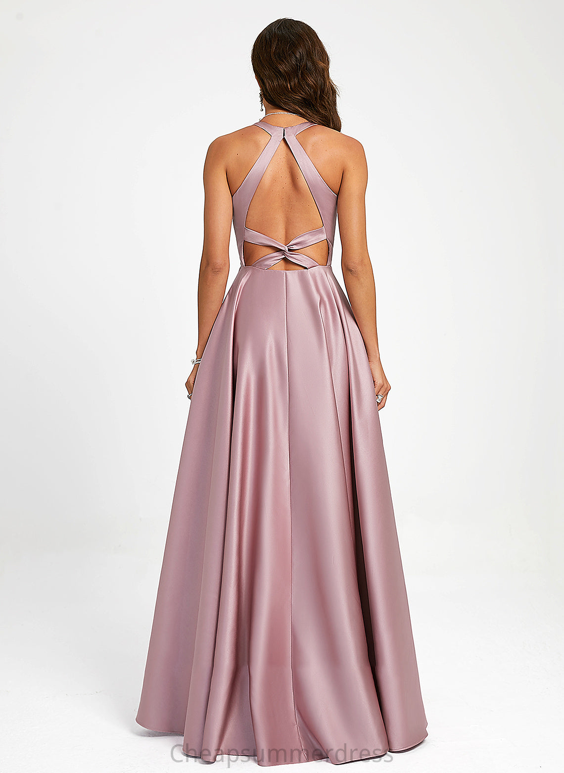 Floor-Length Katelynn Prom Dresses V-neck Satin A-Line