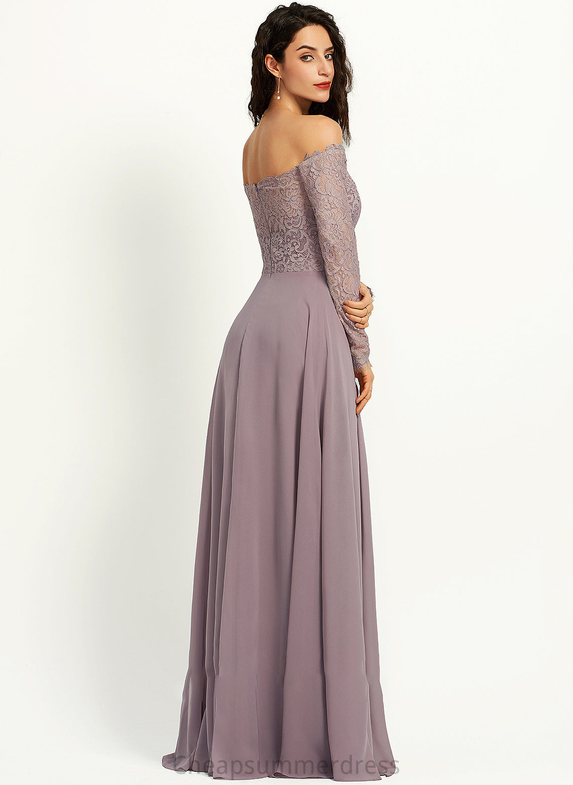 Floor-Length Off-the-Shoulder Length Lace Neckline Fabric A-Line Straps Silhouette Judith A-Line/Princess Sleeveless