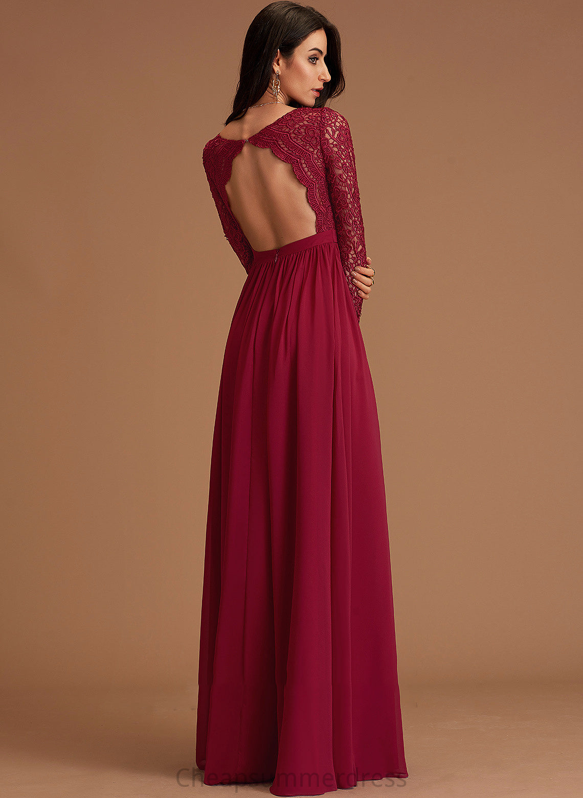 A-Line Length Lace Fabric Silhouette Floor-Length V-neck Neckline Embellishment Sahna Knee Length A-Line/Princess