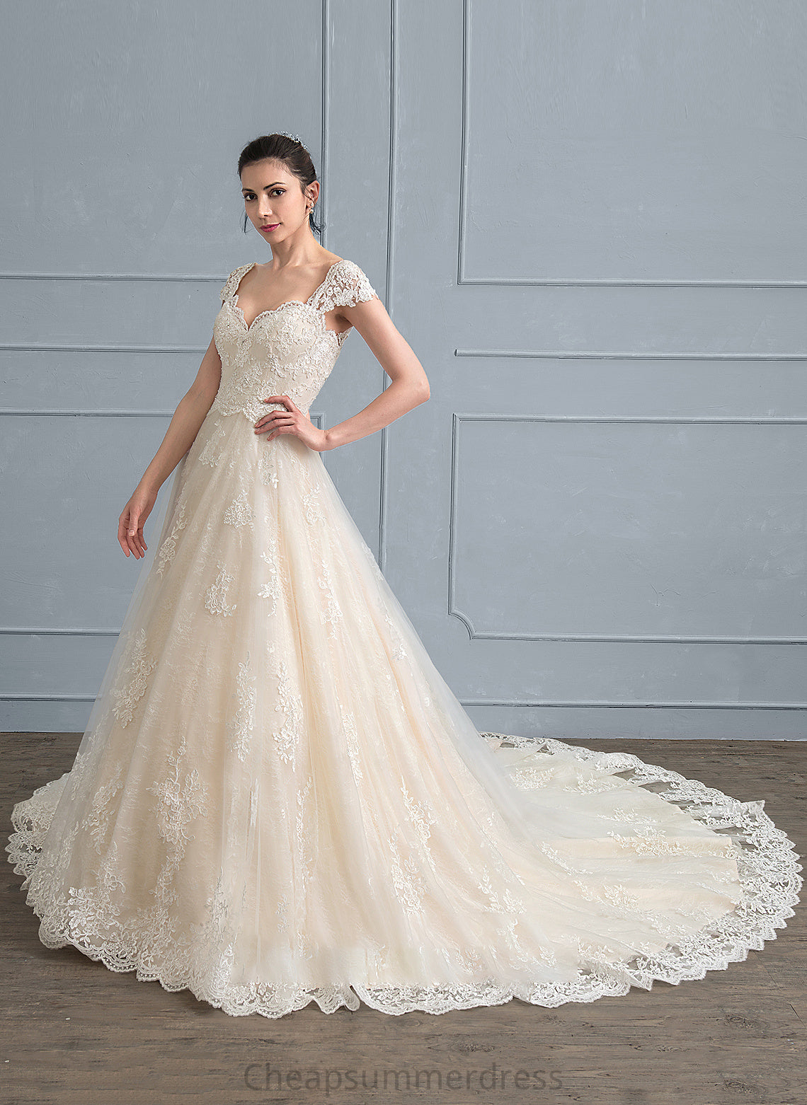 Wedding Phoenix Tulle Sweetheart With Train Lace Dress Beading Cathedral Sequins Wedding Dresses Ball-Gown/Princess