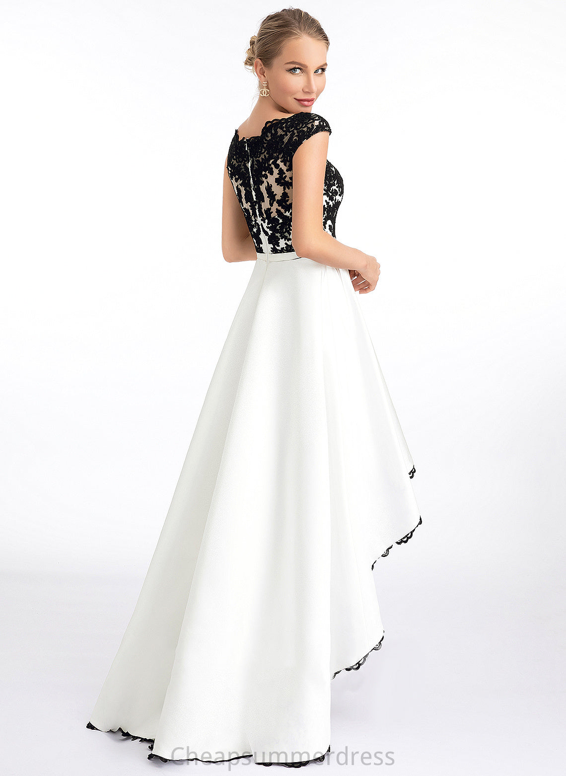Ball-Gown/Princess Satin Asymmetrical Prom Dresses Neck Scoop Claudia