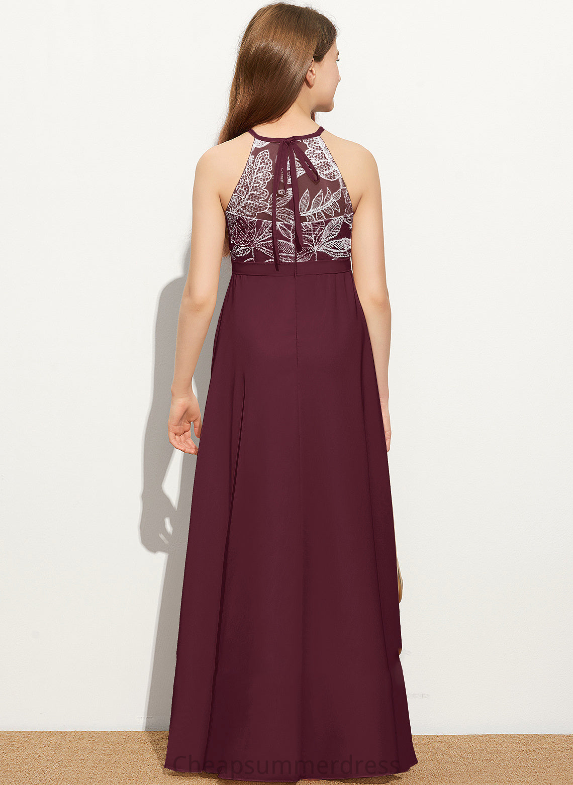 Chiffon Lace A-Line Neck Bow(s) Floor-Length Payten Scoop With Junior Bridesmaid Dresses