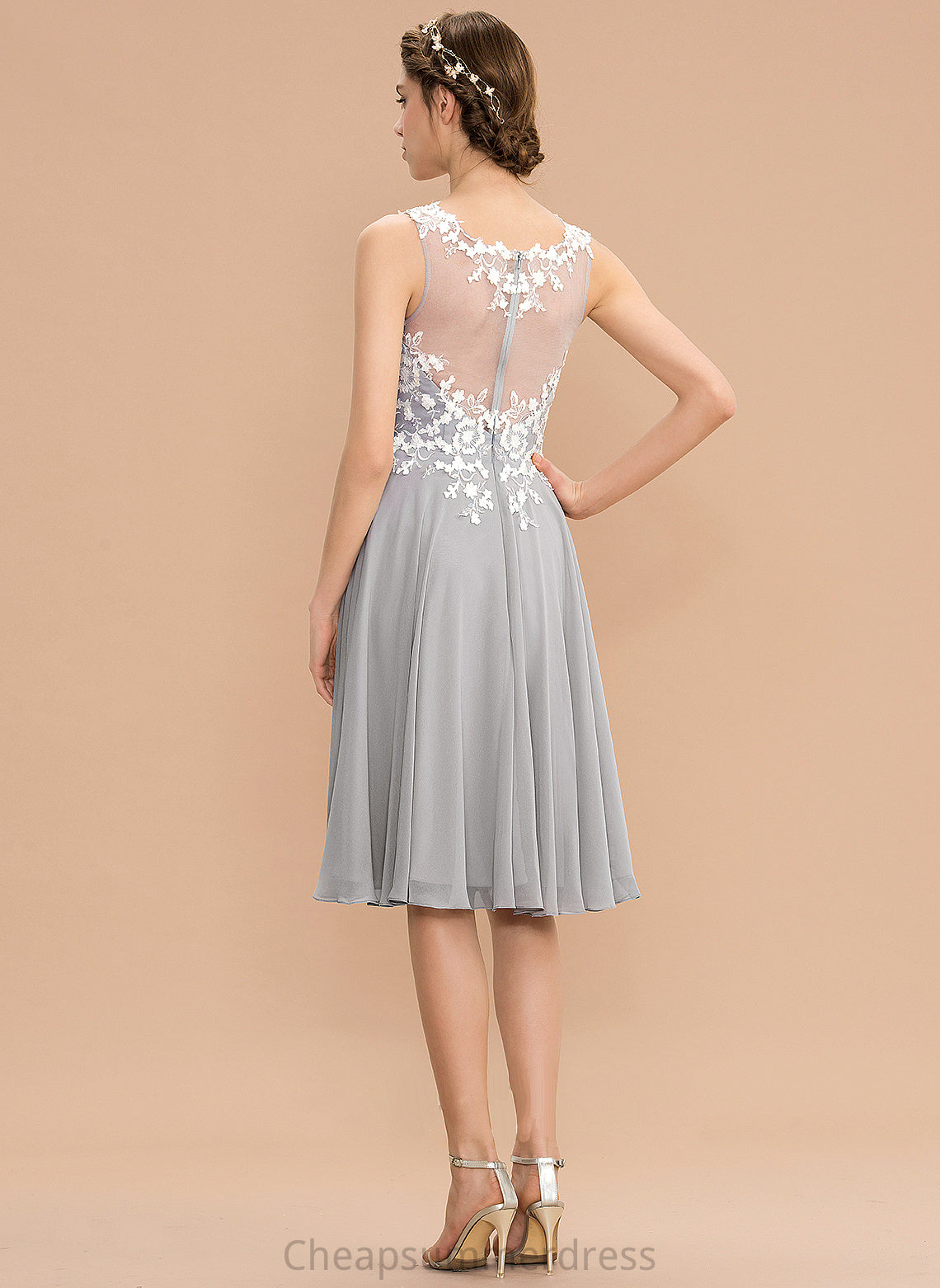 Knee-Length ScoopNeck Silhouette Neckline Length Straps Fabric Lace A-Line Abbigail A-Line/Princess Scoop