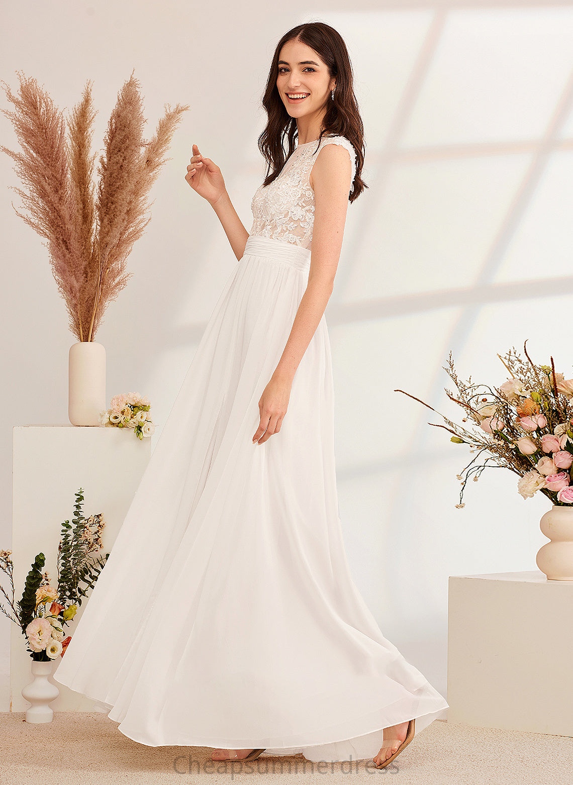 Dress Beading Wedding With Illusion Floor-Length Split Wedding Dresses A-Line Front Aryanna