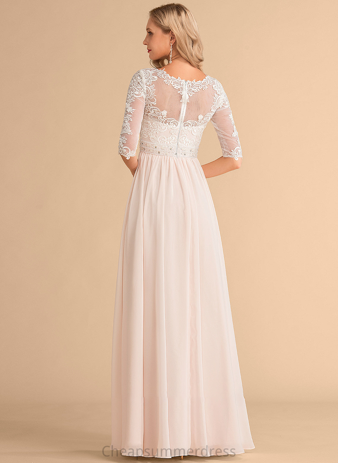 Beading Illusion Lace Wedding With Livia Dress Chiffon A-Line Floor-Length Sequins Wedding Dresses