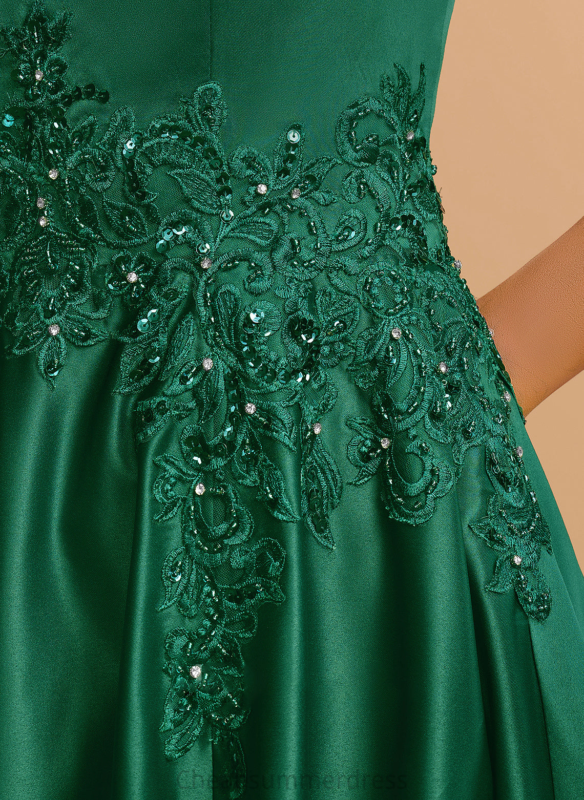 With V-neck Satin Ball-Gown/Princess Sequins Lexi Floor-Length Prom Dresses Beading