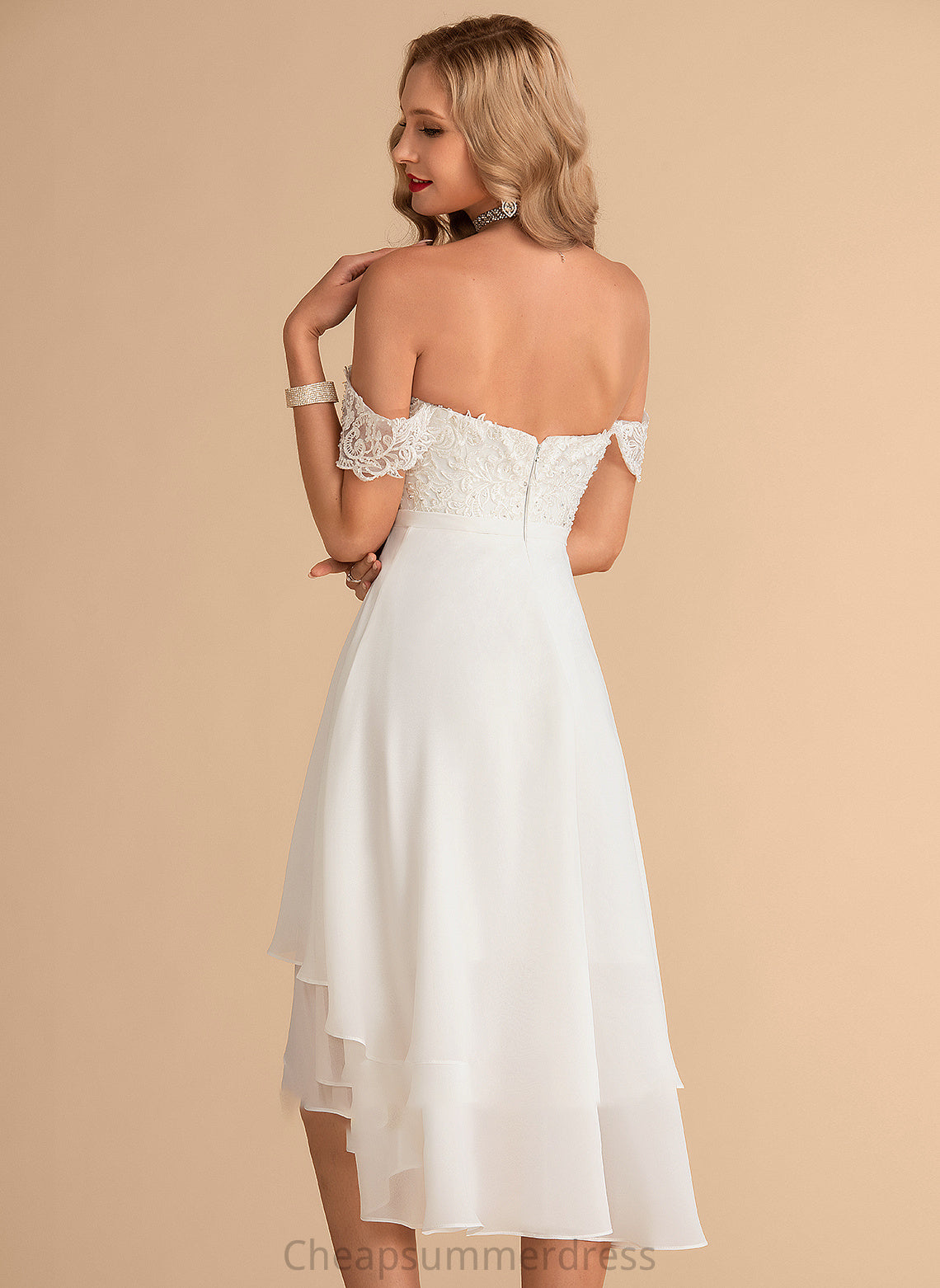 Dress Asymmetrical Chiffon With Wedding A-Line Beading Lexie Sequins Wedding Dresses Lace