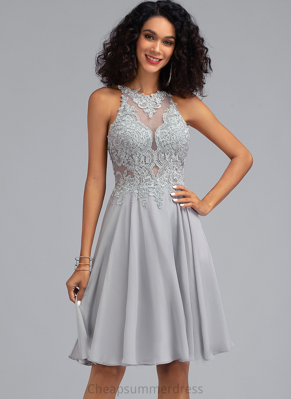 Scoop Neck Sequins With Kendal Knee-Length Chiffon A-Line Prom Dresses
