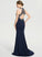 Miley Sheath/Column Beading Jersey Train Neck Prom Dresses With Split Front Scoop Sequins Sweep