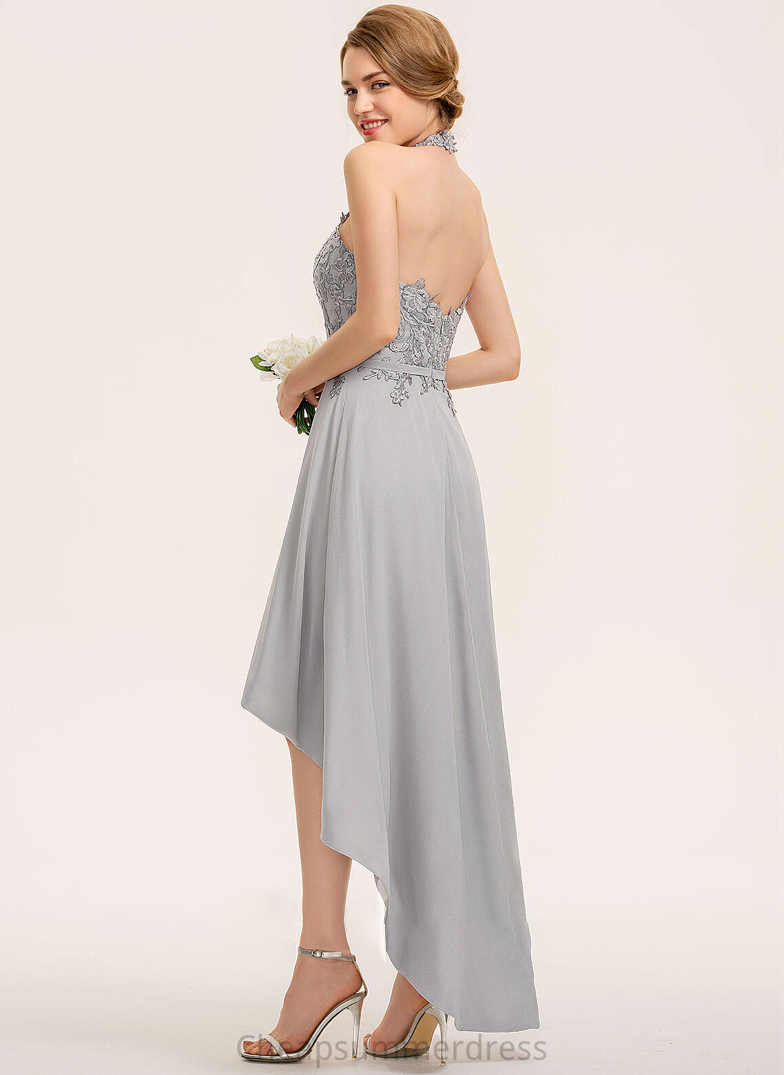 Asymmetrical Straps Neckline Lace Halter Silhouette Length Fabric A-Line Aliyah Sleeveless V-Neck