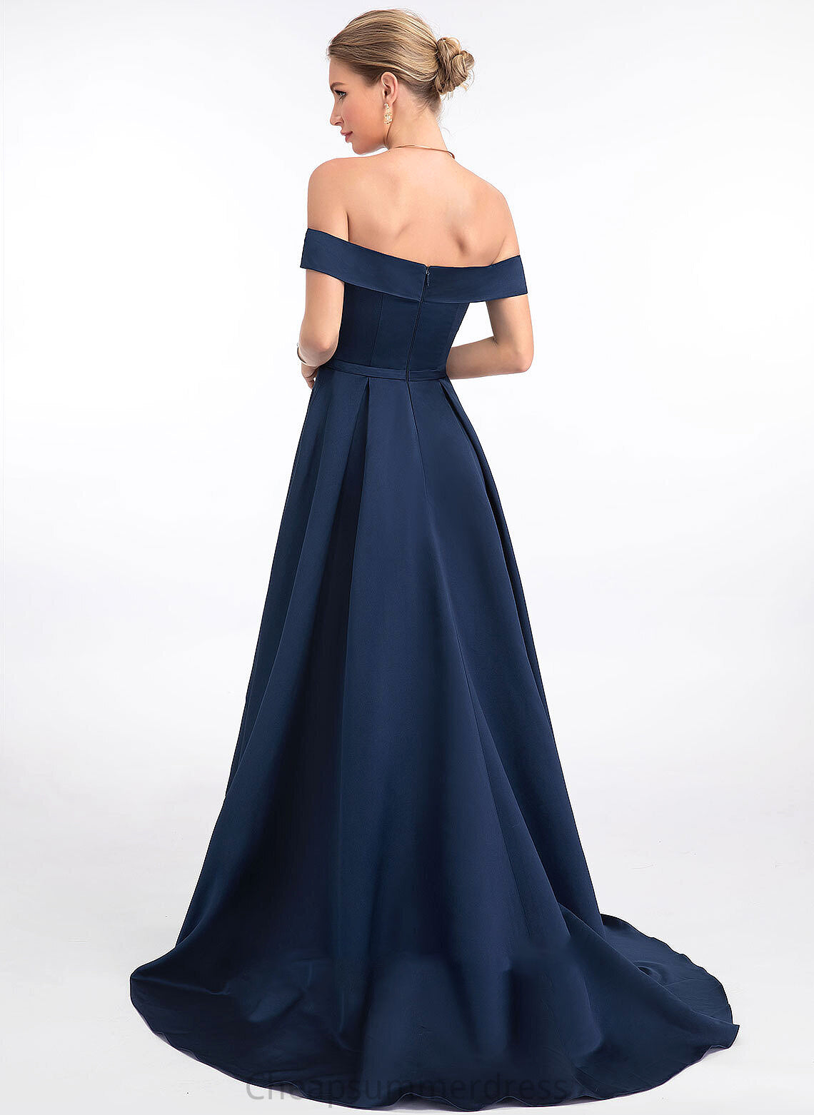 Off-the-Shoulder Ball-Gown/Princess Asymmetrical Satin Iliana Prom Dresses