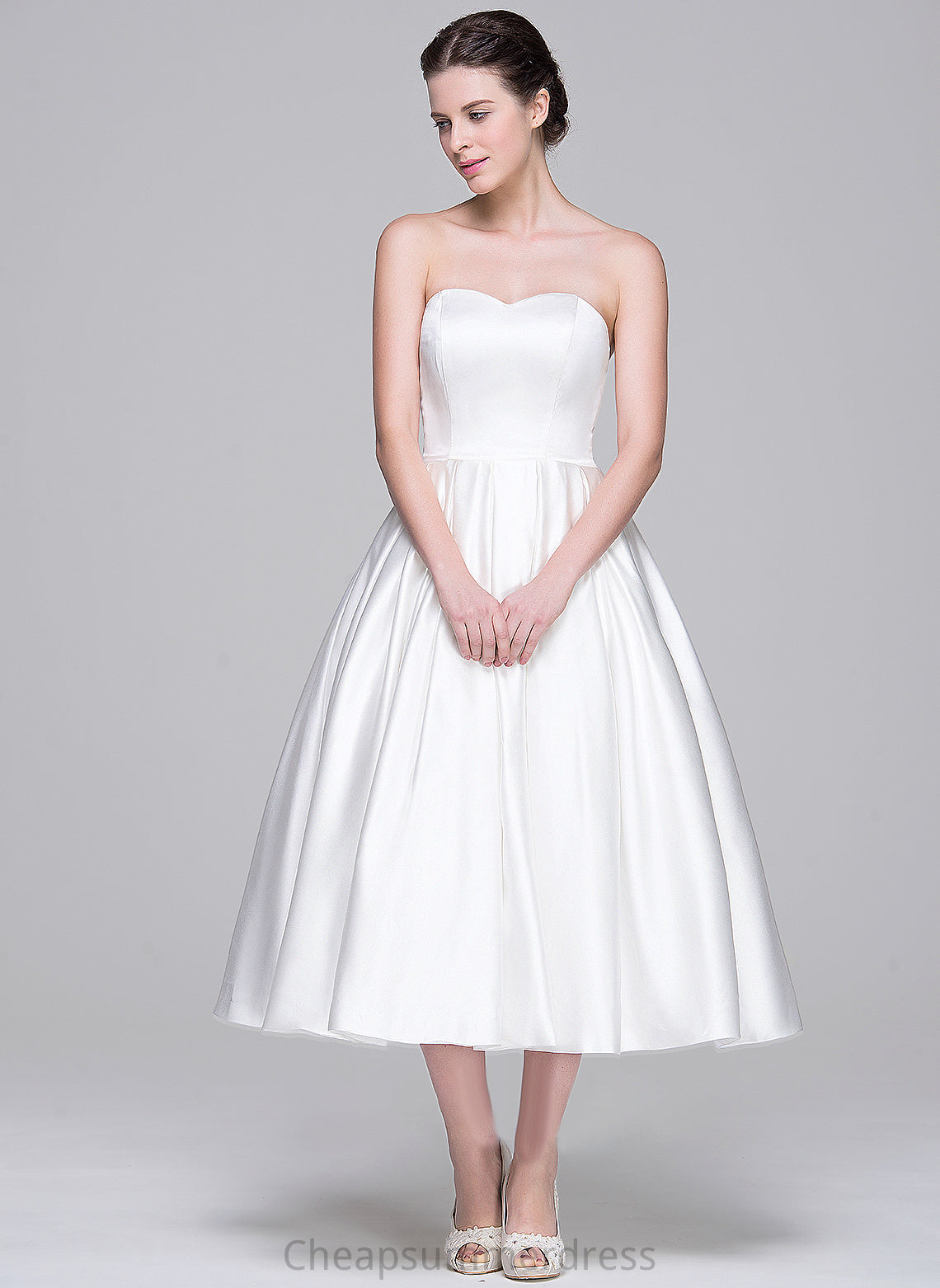 Wedding Dresses Sweetheart Satin Pockets Harper Dress Ball-Gown/Princess With Tea-Length Wedding