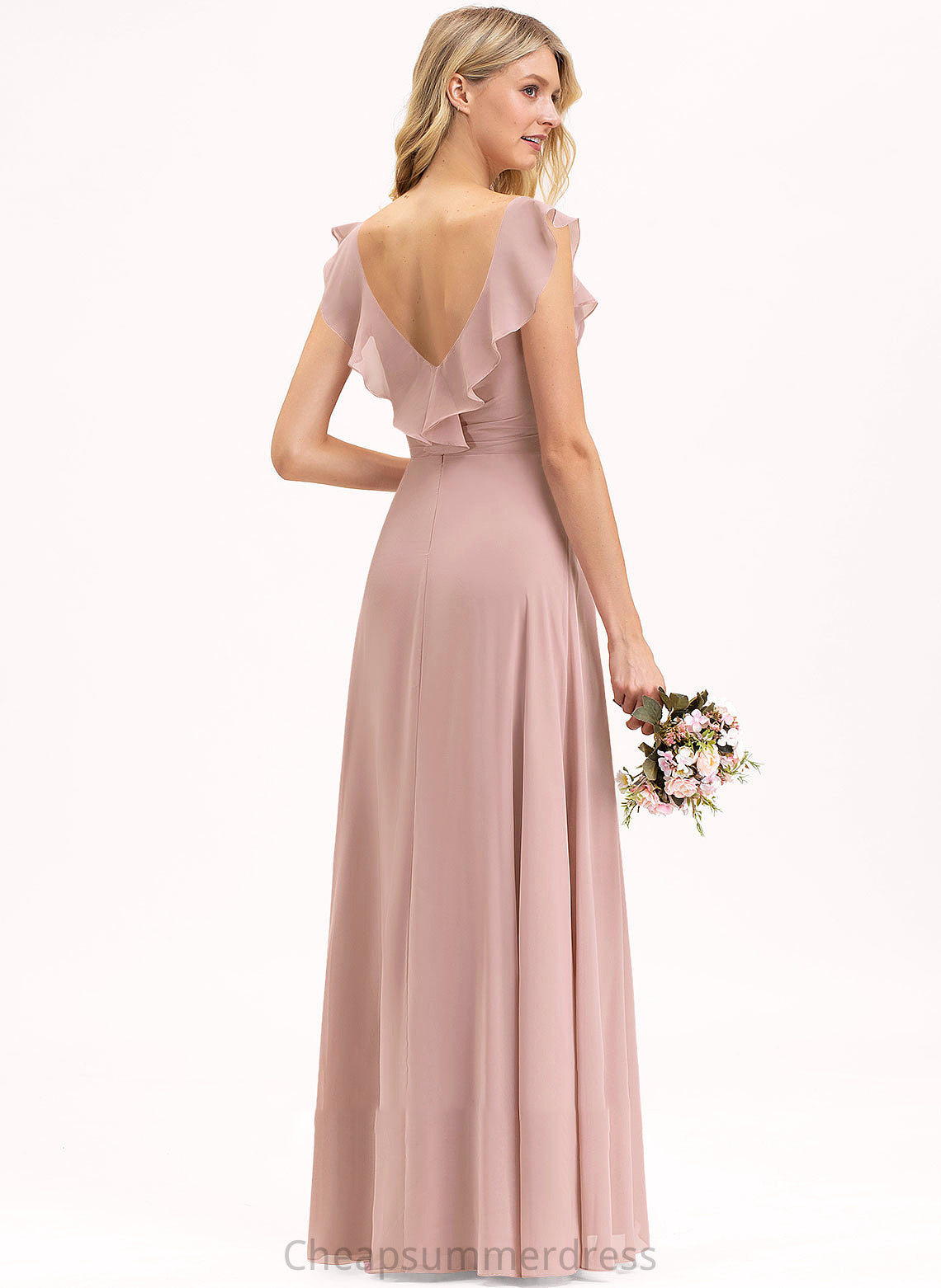 Chiffon With Cascading V-neck Empire Floor-Length Ruffles Prom Dresses Kassandra