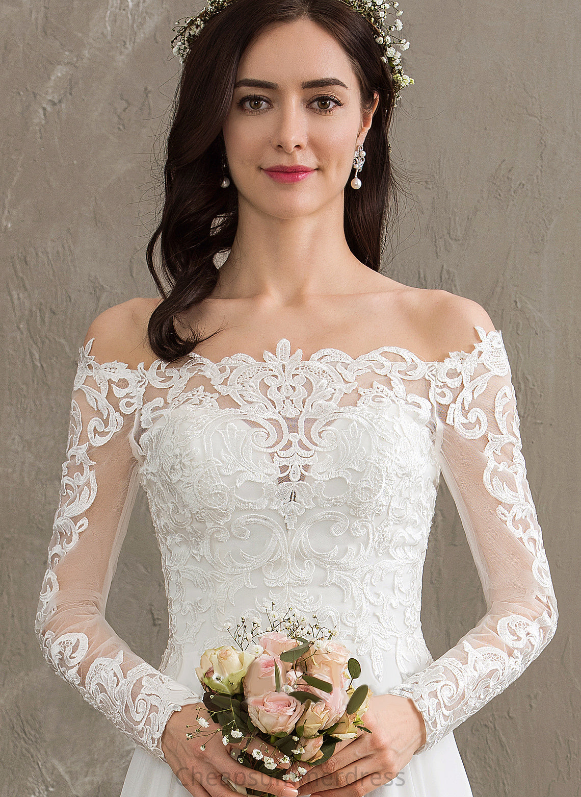 A-Line Floor-Length Wedding Dresses Dress Off-the-Shoulder Lace Daphne Wedding Chiffon