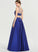 Satin Ball-Gown/Princess V-neck Sequins Prom Dresses Split Yaritza Front Floor-Length With
