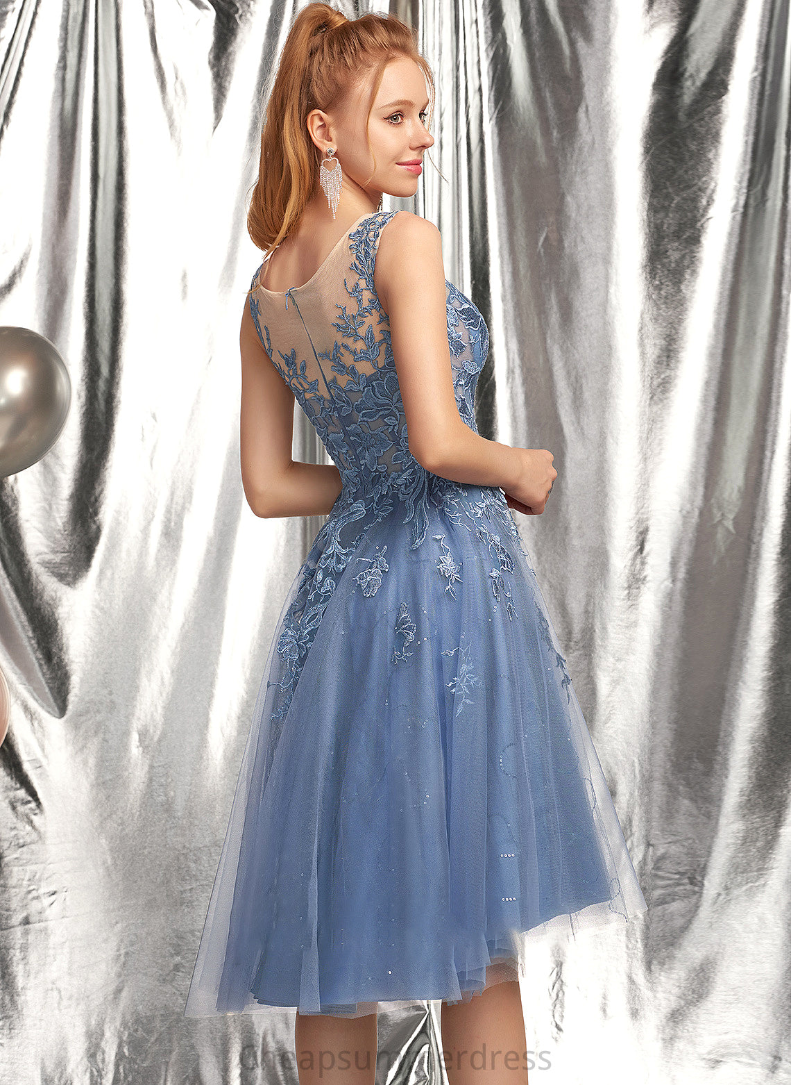 A-Line Tulle Scoop Maya Sequins With Prom Dresses Neck Asymmetrical