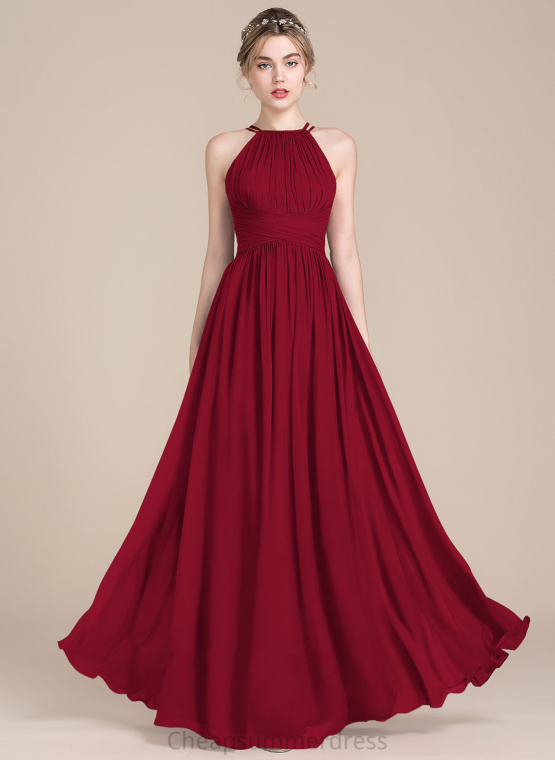Neck Prom Dresses Chiffon With Scoop Ruffle Jade A-Line Floor-Length
