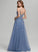 Floor-Length V-neck Sequins Kira Prom Dresses Tulle A-Line With