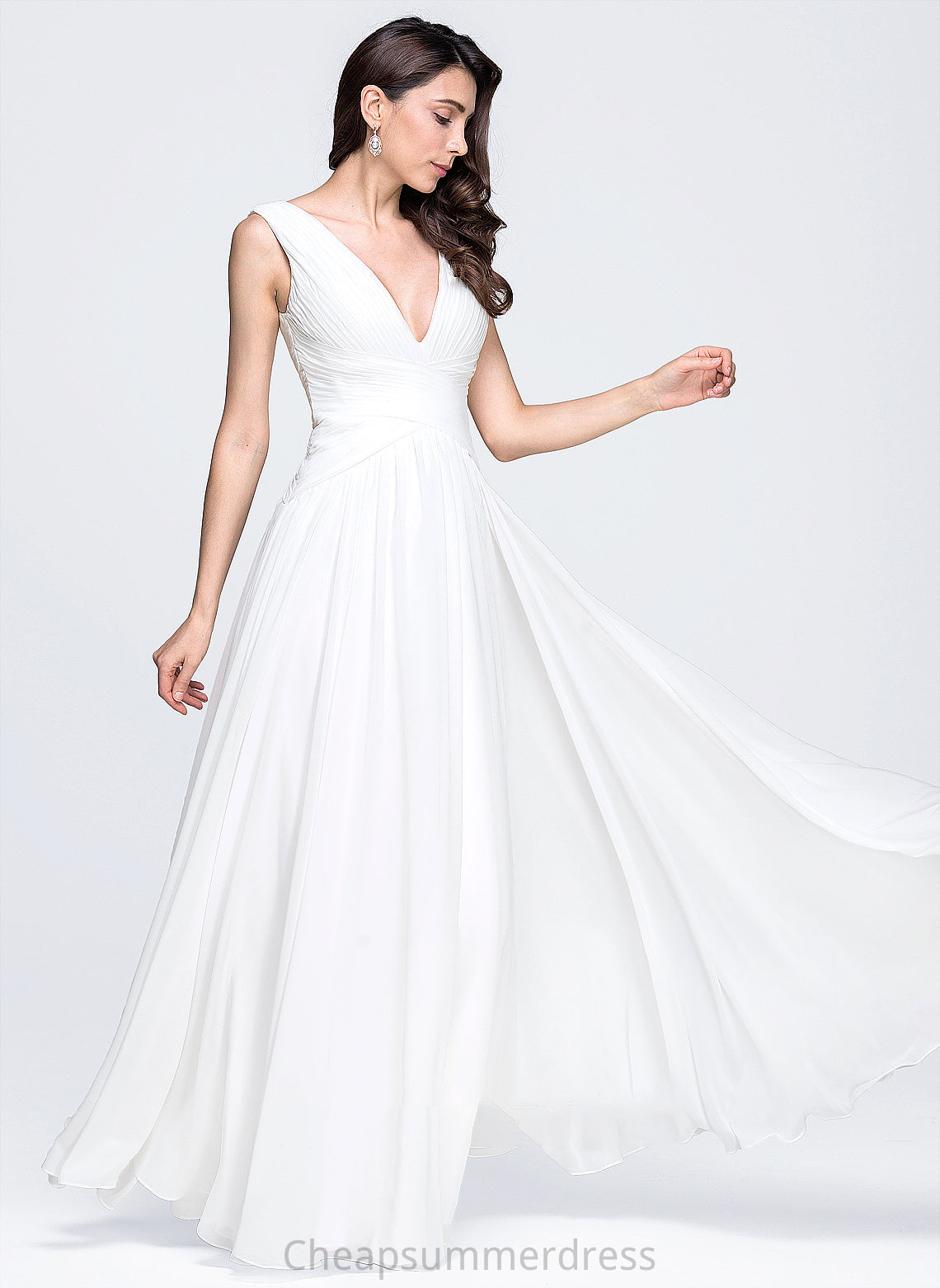Ruffle With Wedding Dress V-neck Chiffon Wedding Dresses Madeleine A-Line Floor-Length