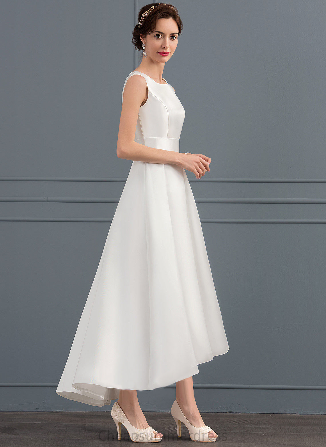 A-Line Square Sahna Wedding Dresses Asymmetrical Satin Wedding Dress