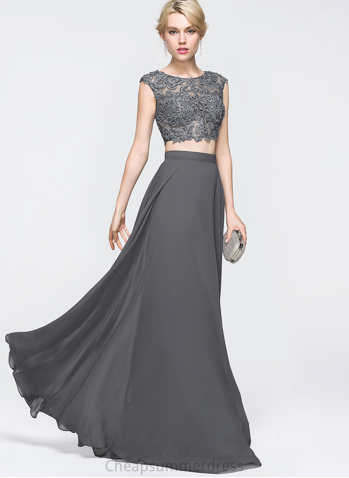 Neck Sequins A-Line Floor-Length With Prom Dresses Beading Chiffon Aubree Scoop