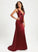 V-neck Prom Dresses With Train Pleated Averie Sweep Trumpet/Mermaid Satin