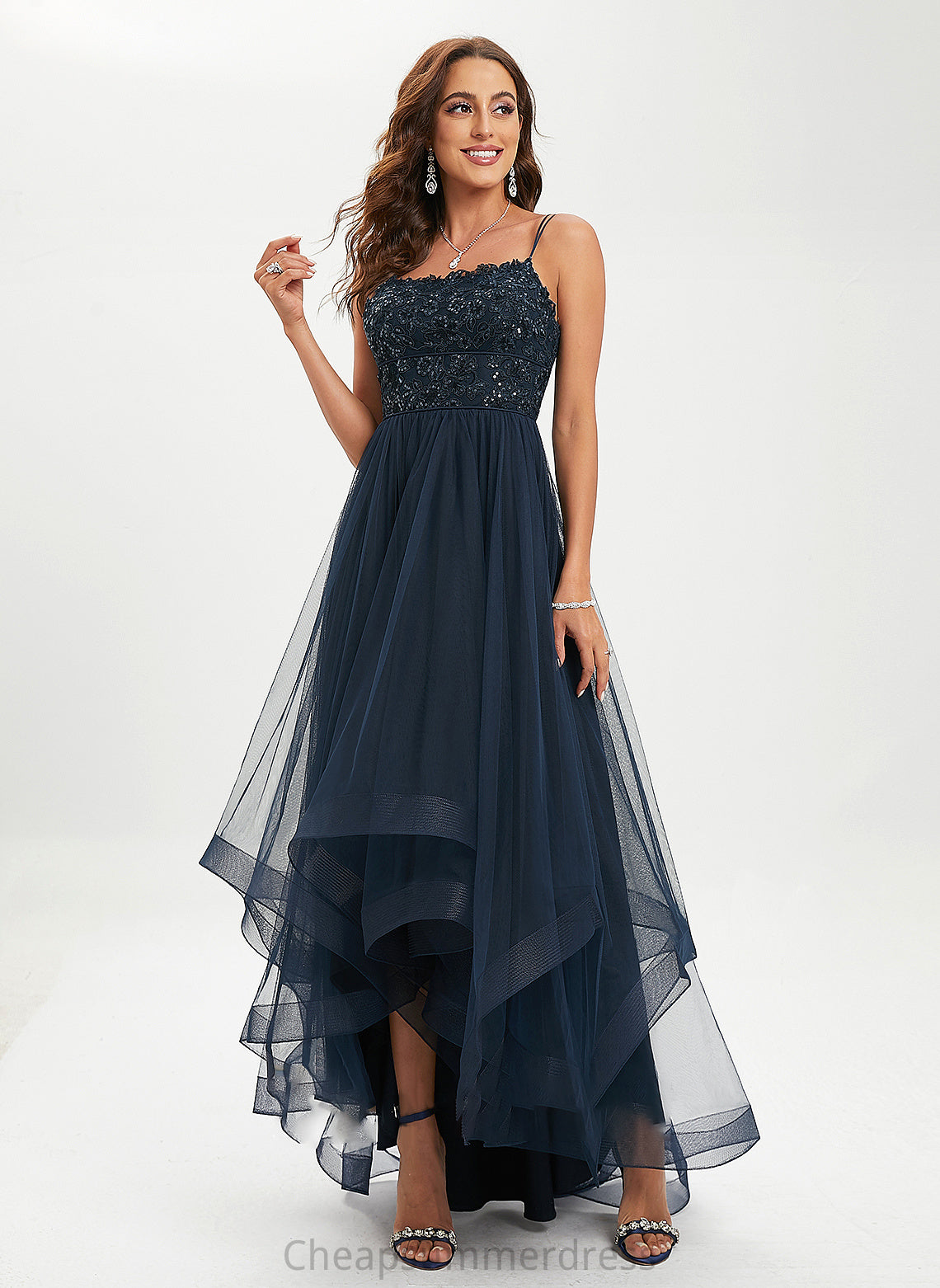 Neck With Scoop Sequins Tulle Prom Dresses Lace Ball-Gown/Princess Mia Asymmetrical