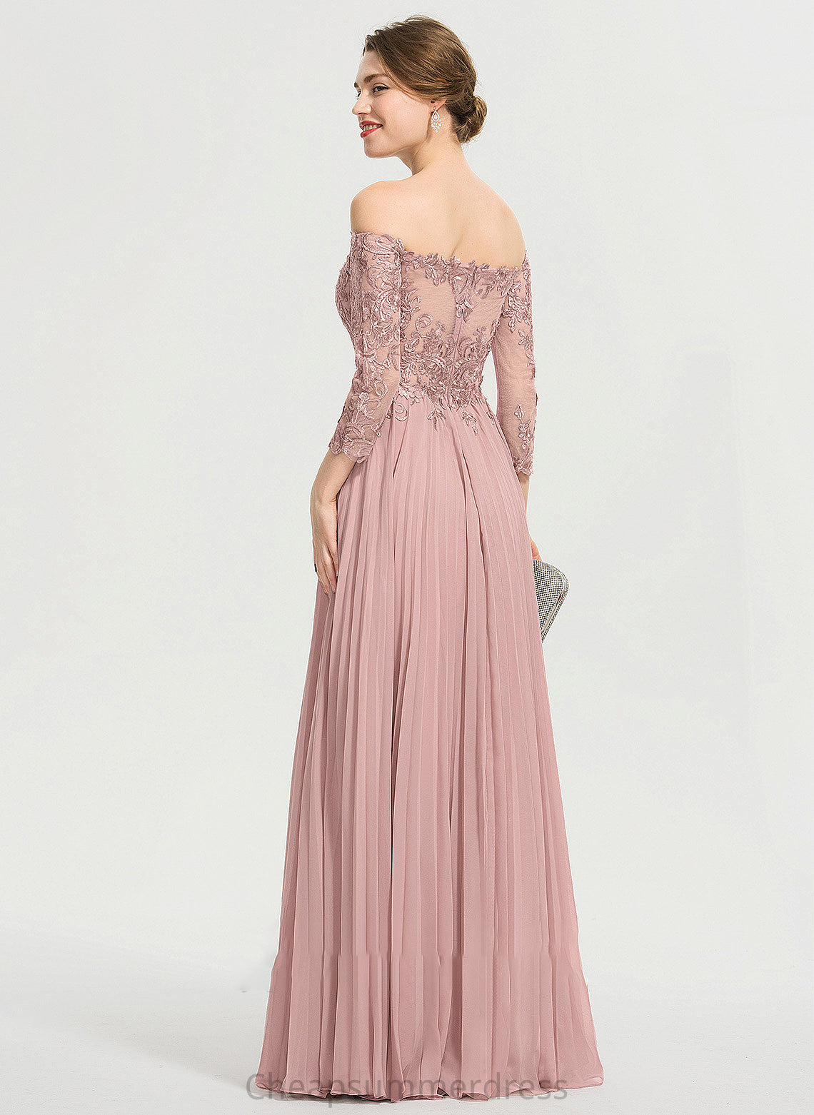 Floor-Length Prom Dresses Ball-Gown/Princess Pleated Sequins Chiffon Off-the-Shoulder Greta With