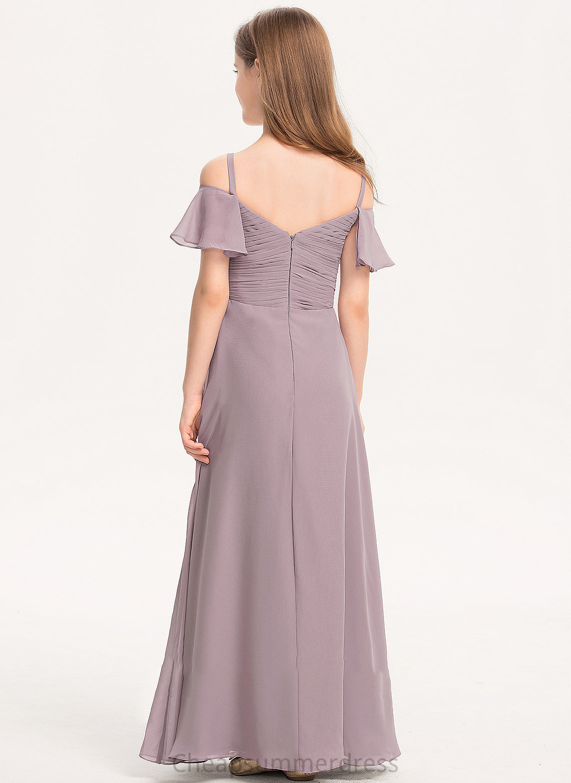 With Floor-Length Chiffon Ruffle Claudia A-Line Junior Bridesmaid Dresses Off-the-Shoulder
